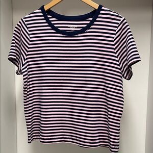 Lands' End Pink and Navy Striped Tee